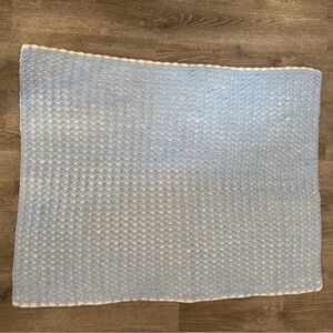 Vintage Handmade Blue Crochet baby Blanket light blue and white